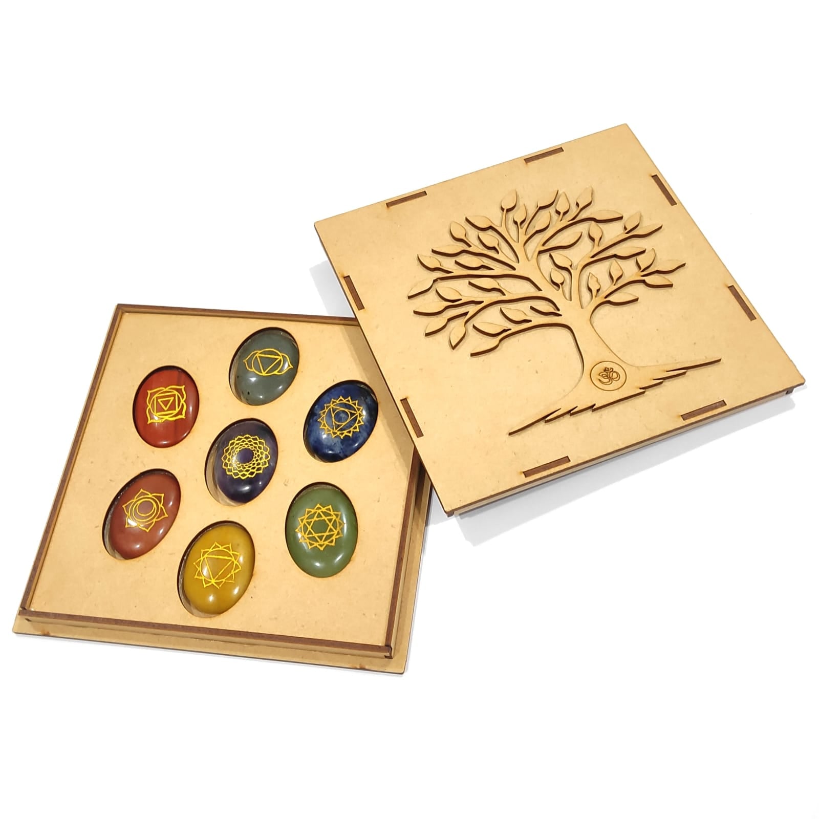 Seven Chakra Reiki Stone Set Natural With Certified Oval Shaped With Mantra Box